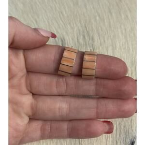 Native American Sterling Silver Pink Angelskin Coral Inlay Hoop Post Earrings GK